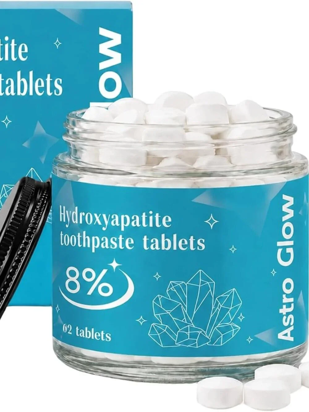 Astro Glow Toothpaste Tablets, 8% Nano Hydroxyapatite - Fluoride Free, 62 Pack